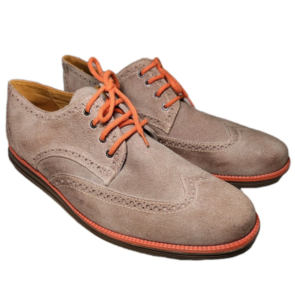 Sandro Moscoloni Suede‎ Wingtip Brogue Derby Oxfords Mens 10.5 D Brazil Orange